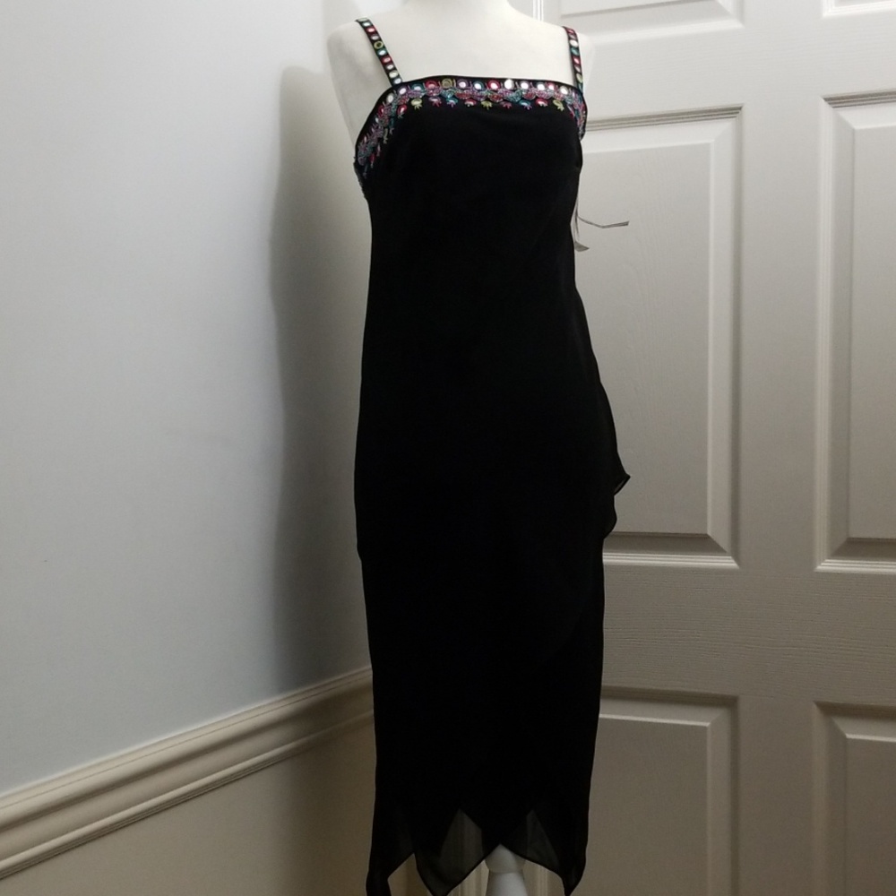 Boho Tulip-Hem Black Dress, fun for summer 4P